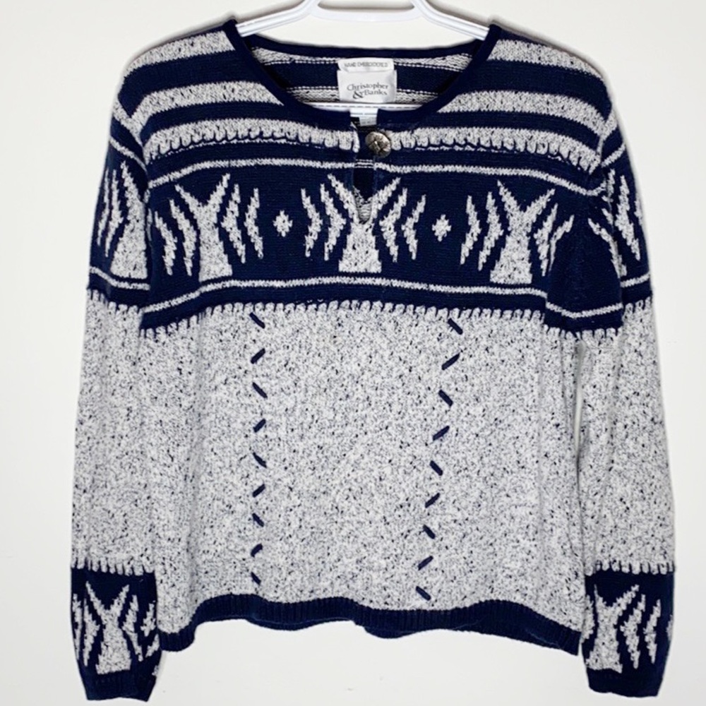 Vintage keyhole button Aztec pattern sweater sz S